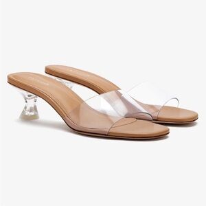 Larroude Vivi Lucite Mule In Tan Leather and Vinyl